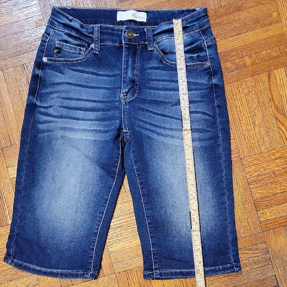 KanCan Bermuda Shorts Dark Wash Whiskering Size 25